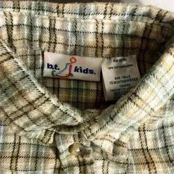Vintage 100% cotton size 12 months button down striped holiday flannel no flaws - Picture 2 of 4
